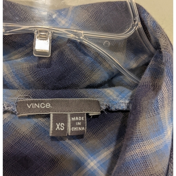 Vince Roll Tab Sleeve Plaid Cotton Cowl Neck Pocket Tunic Top XS - Picture 3 of 8